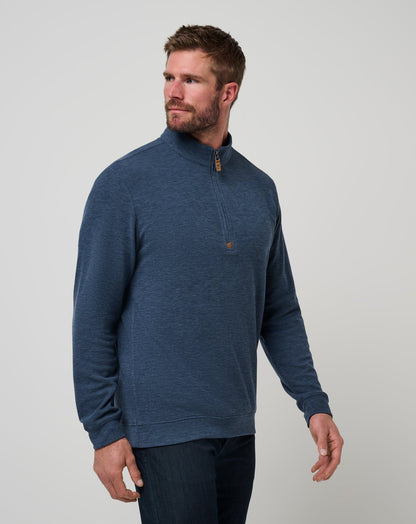 Cloud Sweater Quarter Zip Heather Navy | Travis Mathew Value