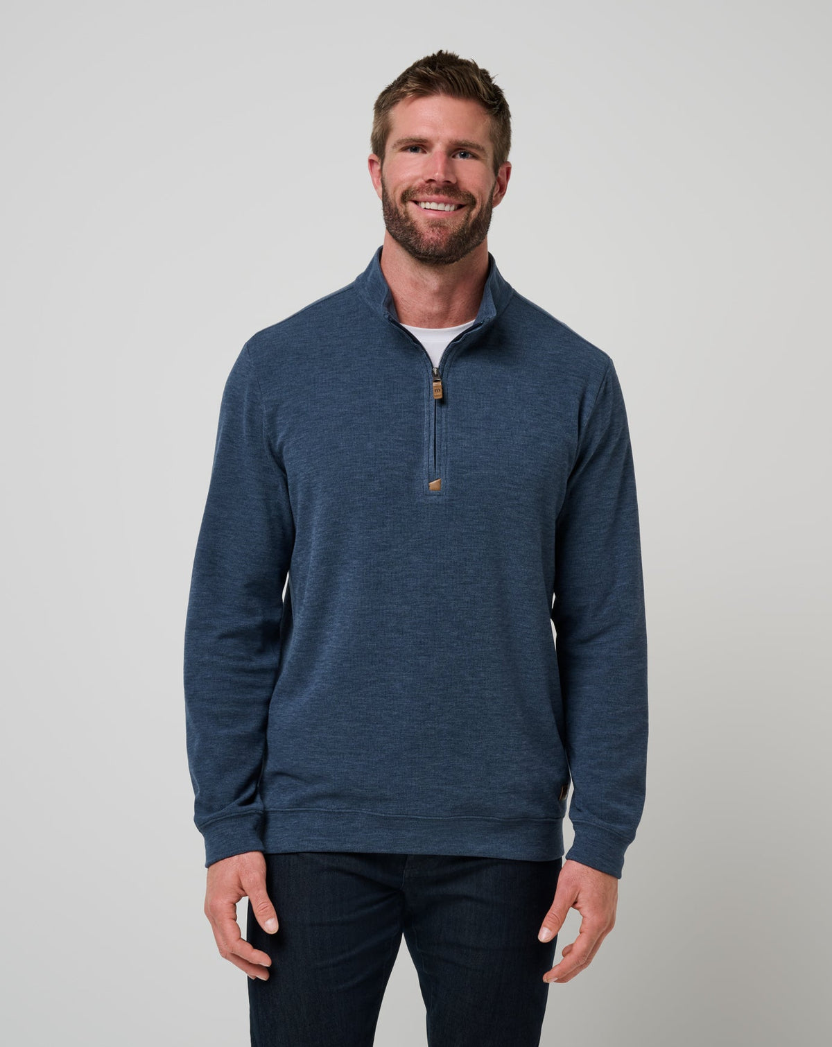 Cloud Sweater Quarter Zip Heather Navy | Travis Mathew Value
