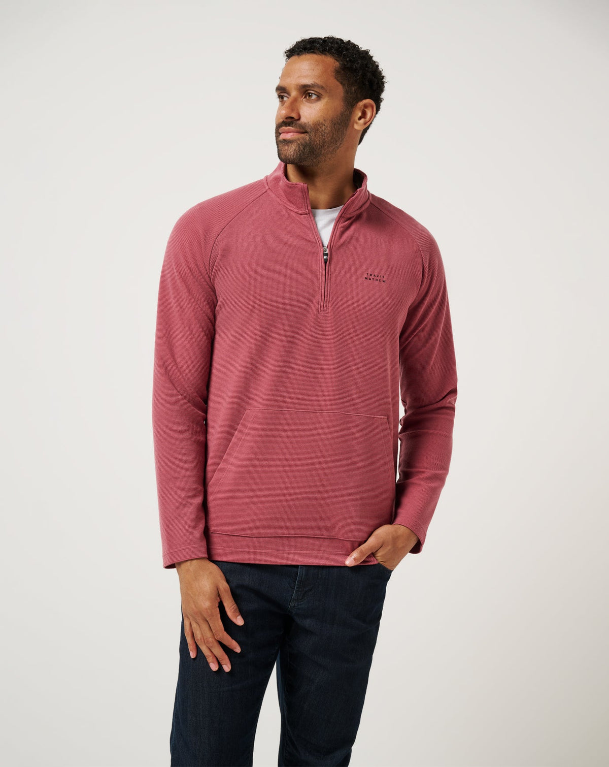 Performance Waffle Quarter Zip Roan Rouge | Travis Mathew Sale