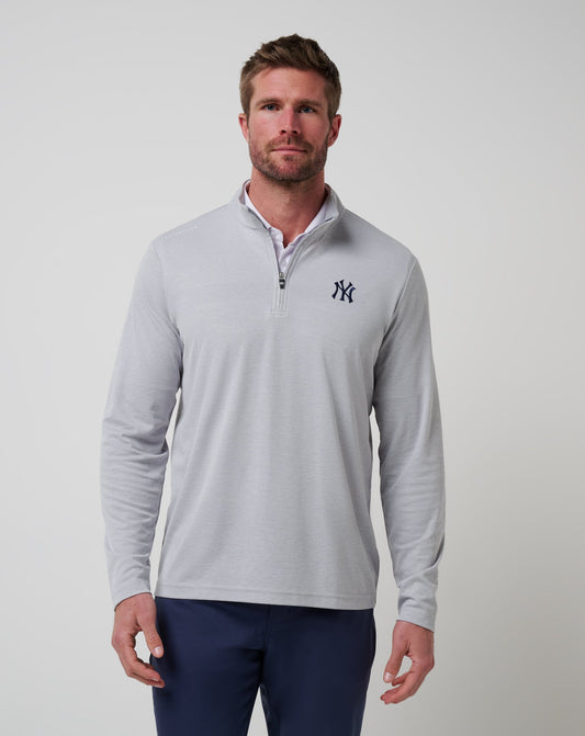 New York Yankees Time To Tailgate Quarter Zip Heather Grey | Travis Mathew Exclusive