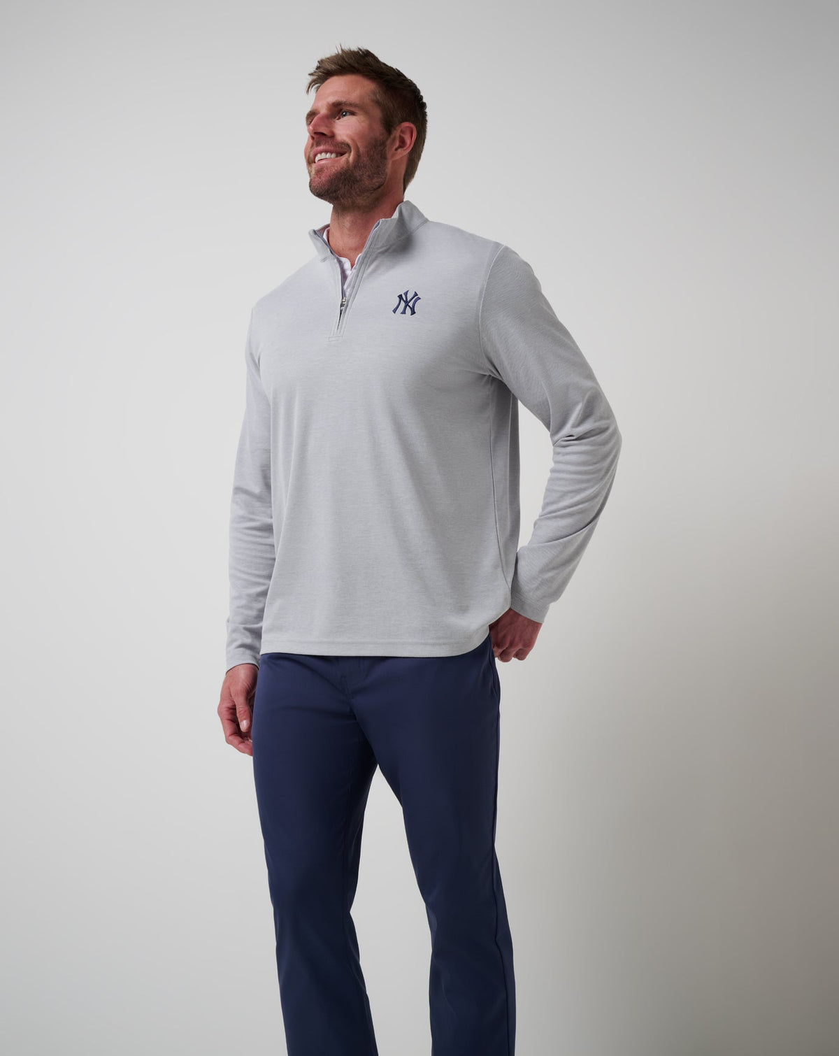 New York Yankees Time To Tailgate Quarter Zip Heather Grey | Travis Mathew Exclusive
