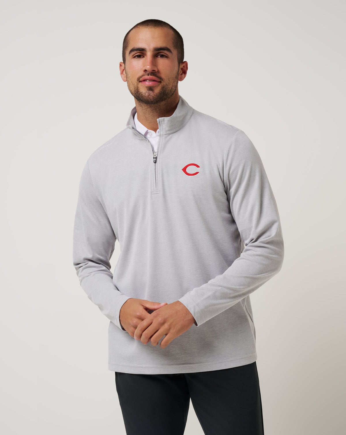 Cincinatti Reds Time To Tailgate Quarter Zip Heather Grey | Travis Mathew Exclusive