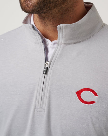 Cincinatti Reds Time To Tailgate Quarter Zip Heather Grey | Travis Mathew Exclusive
