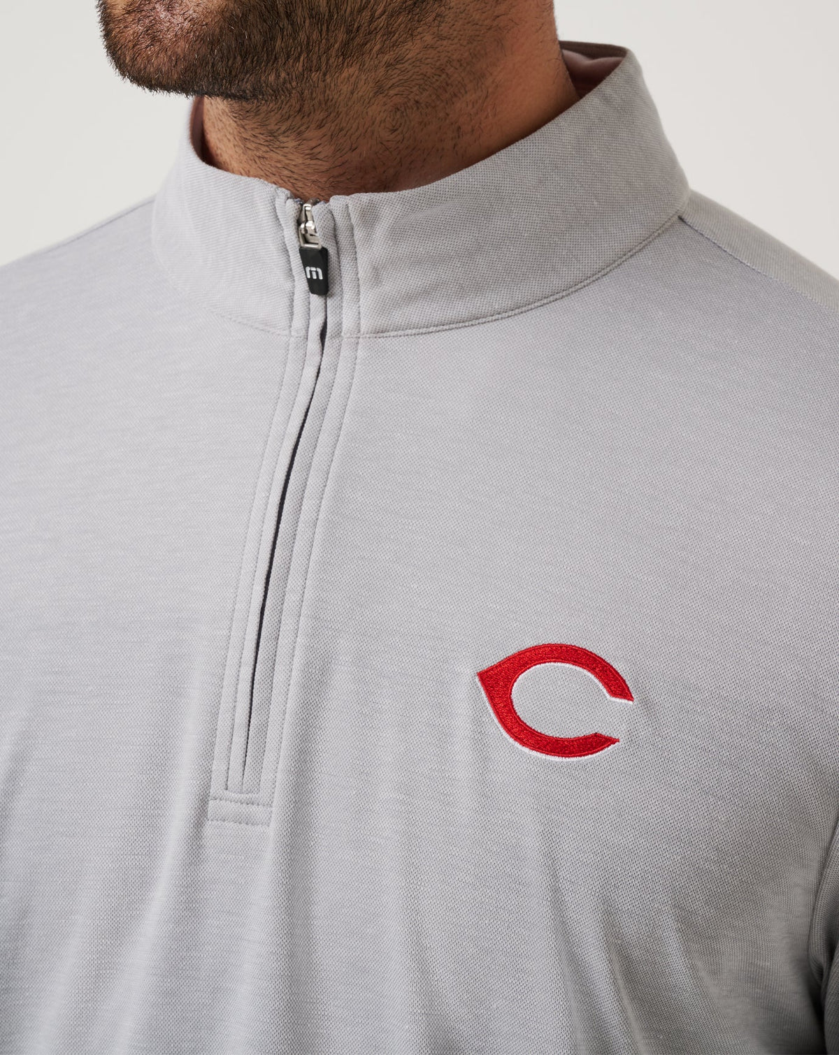 Cincinatti Reds Time To Tailgate Quarter Zip Heather Grey | Travis Mathew Exclusive