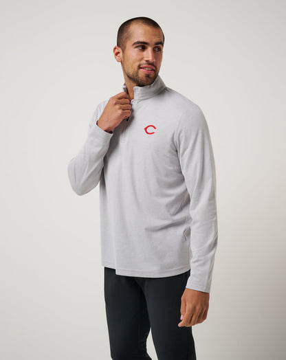 Cincinatti Reds Time To Tailgate Quarter Zip Heather Grey | Travis Mathew Exclusive