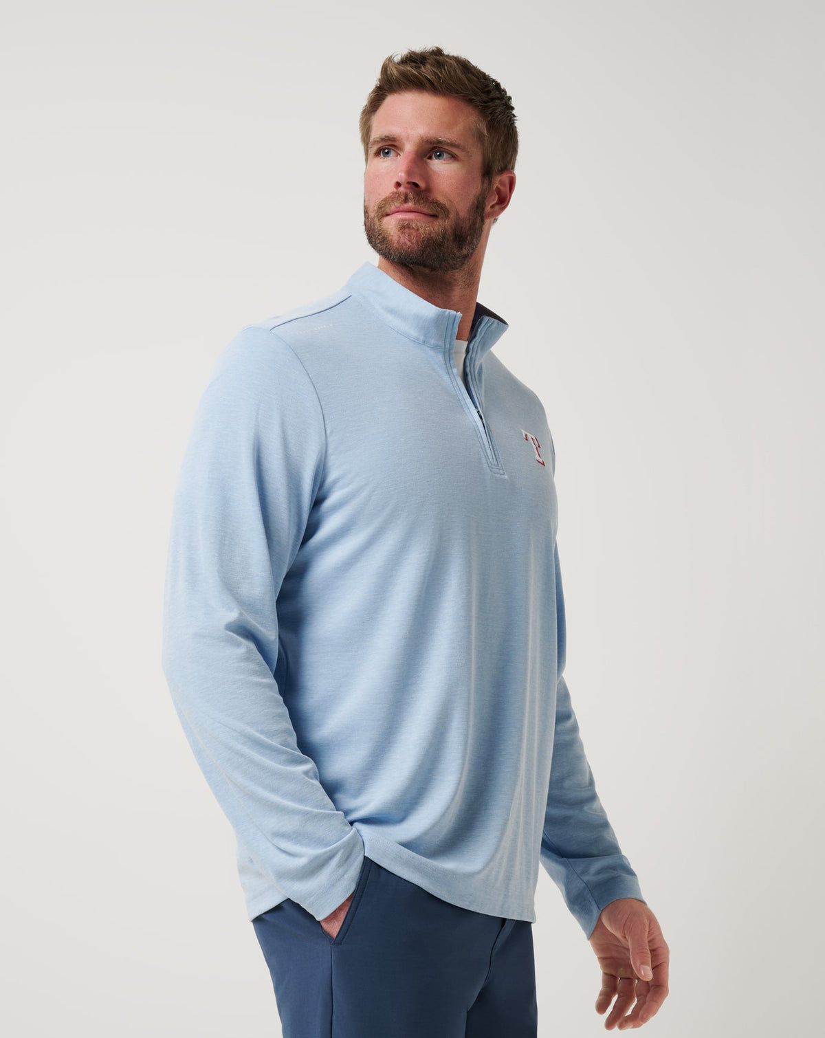 Texas Rangers Time To Tailgate Quarter Zip Heather Blue | Travis Mathew Top Pick
