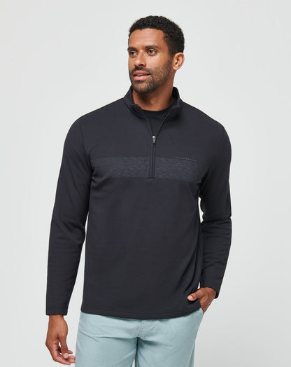 Upgraded Fleece Chest Stripe Quarter Zip Black/Coronet | Travis Mathew Trending