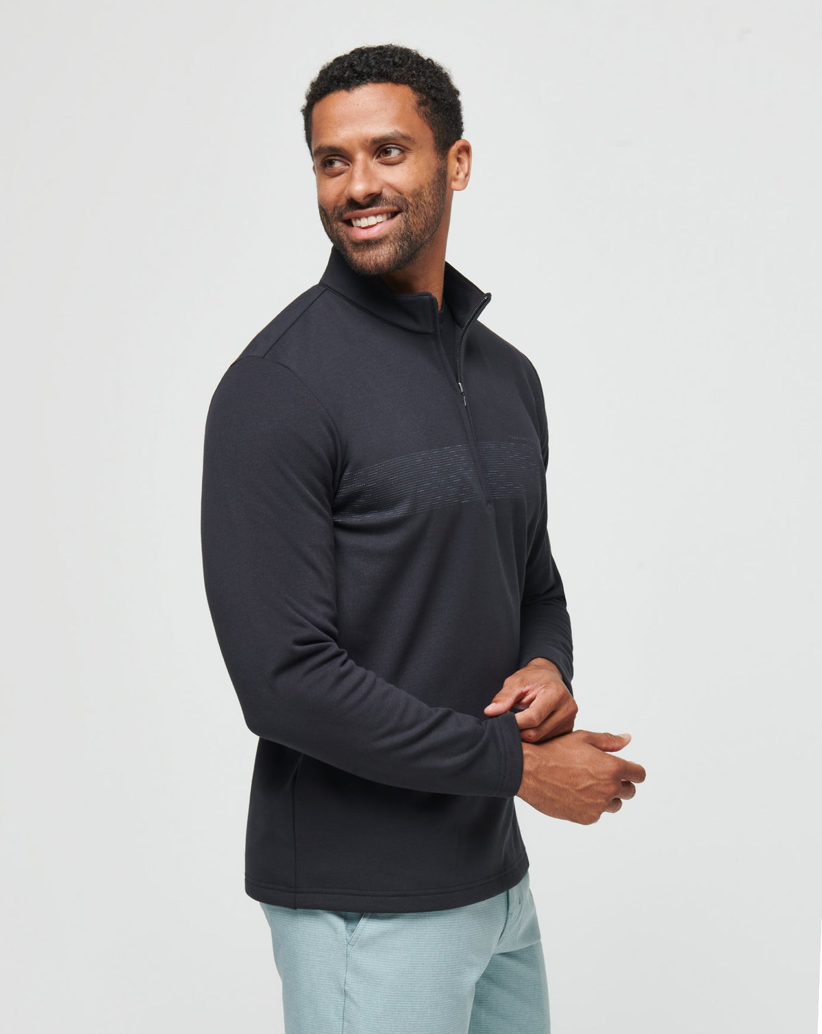 Upgraded Fleece Chest Stripe Quarter Zip Black/Coronet | Travis Mathew Trending