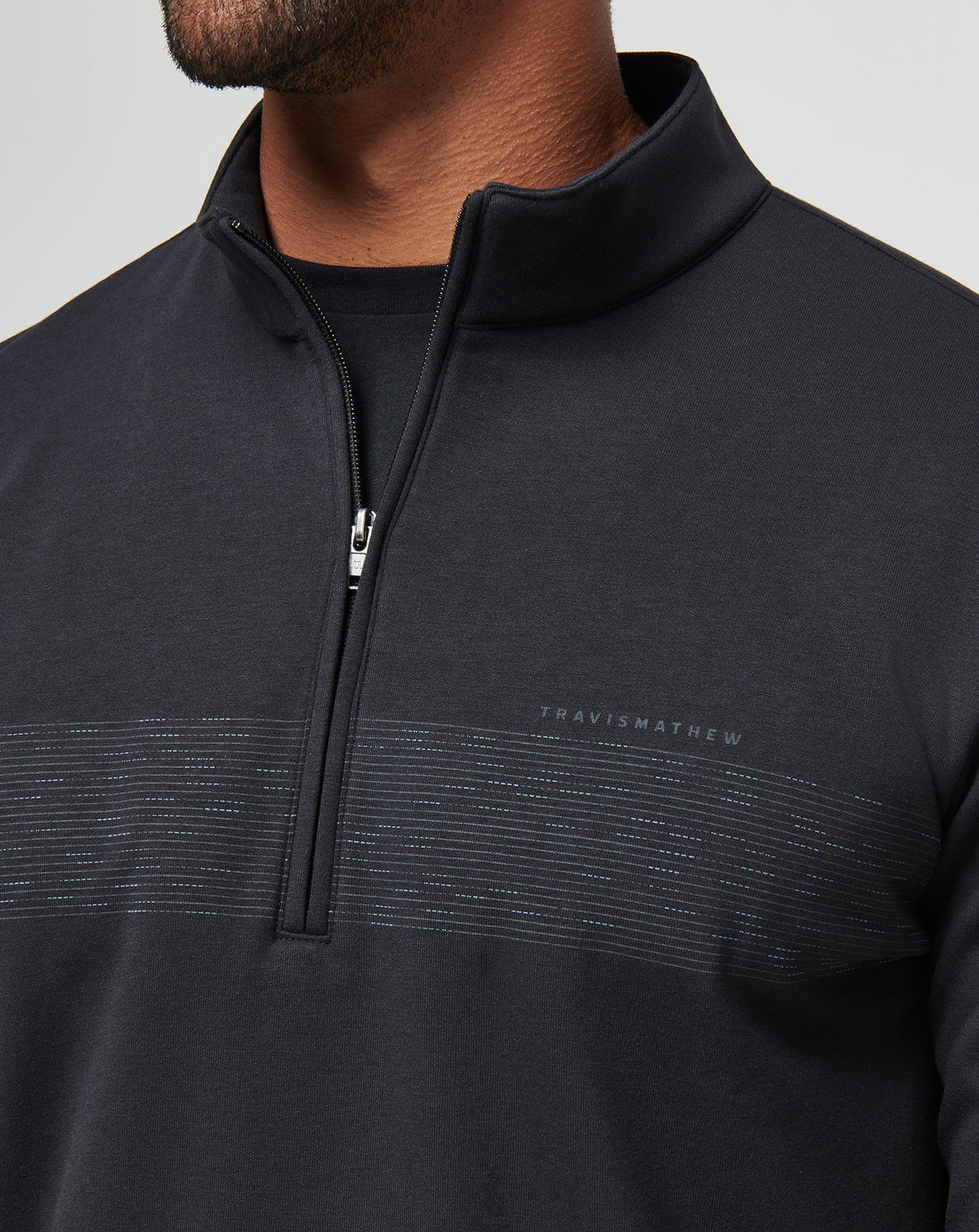 Upgraded Fleece Chest Stripe Quarter Zip Black/Coronet | Travis Mathew Trending