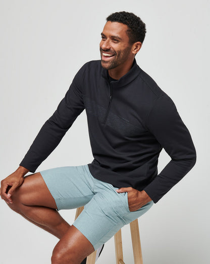 Upgraded Fleece Chest Stripe Quarter Zip Black/Coronet | Travis Mathew Trending