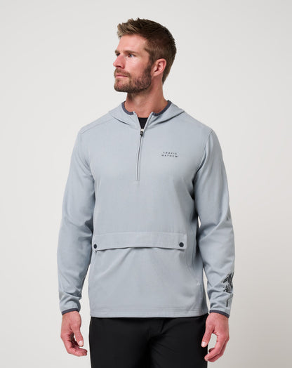 Out Of Pocket Hooded Quarter Zip Heather Light Grey | Travis Mathew Everyday