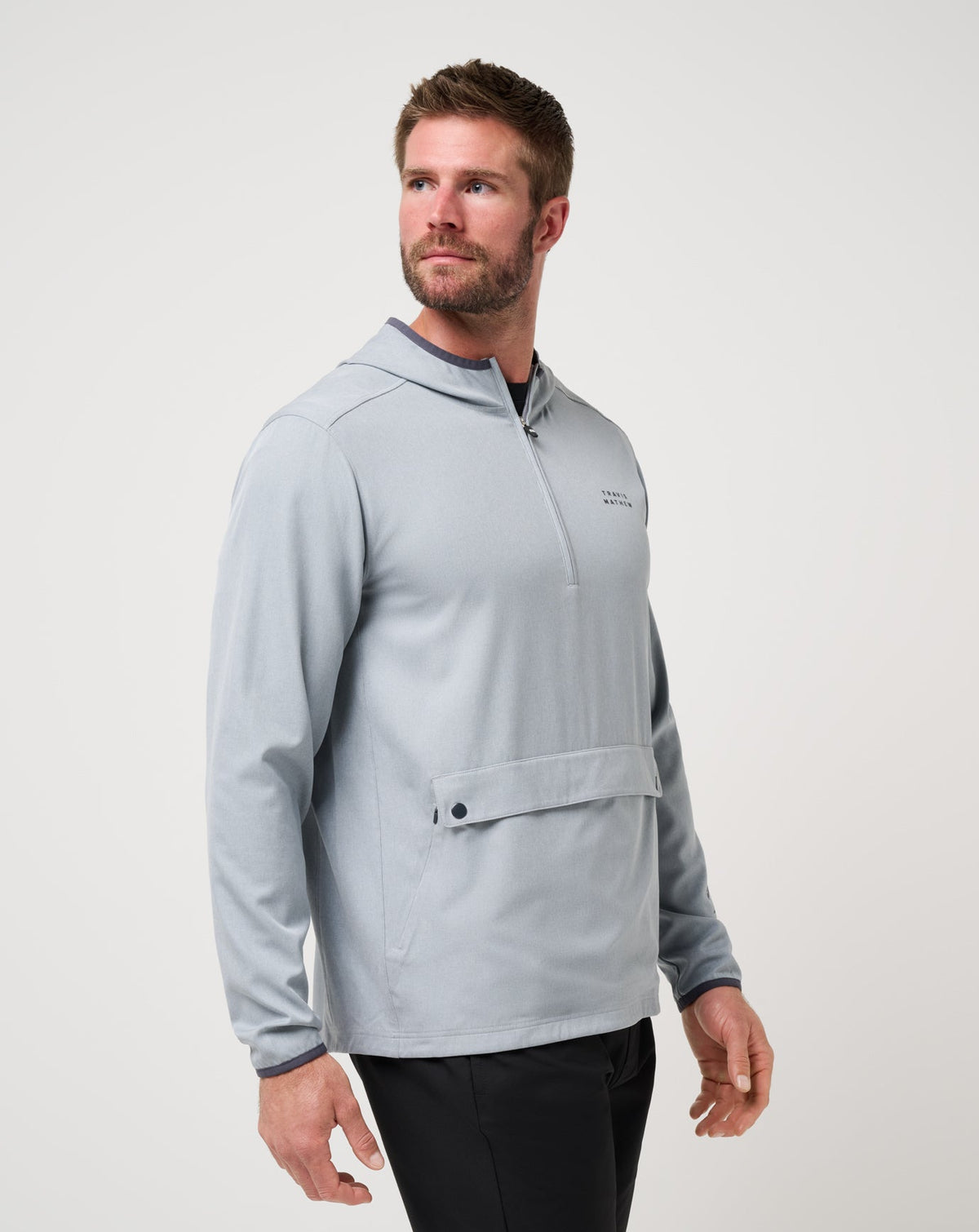 Out Of Pocket Hooded Quarter Zip Heather Light Grey | Travis Mathew Everyday