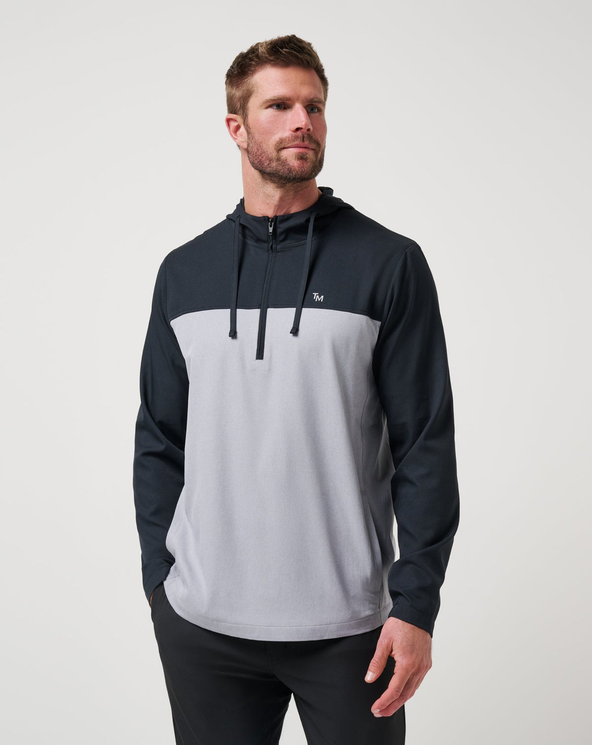 Coin Toss Quarter Zip Hoodie Heather Light Grey | Travis Mathew Value