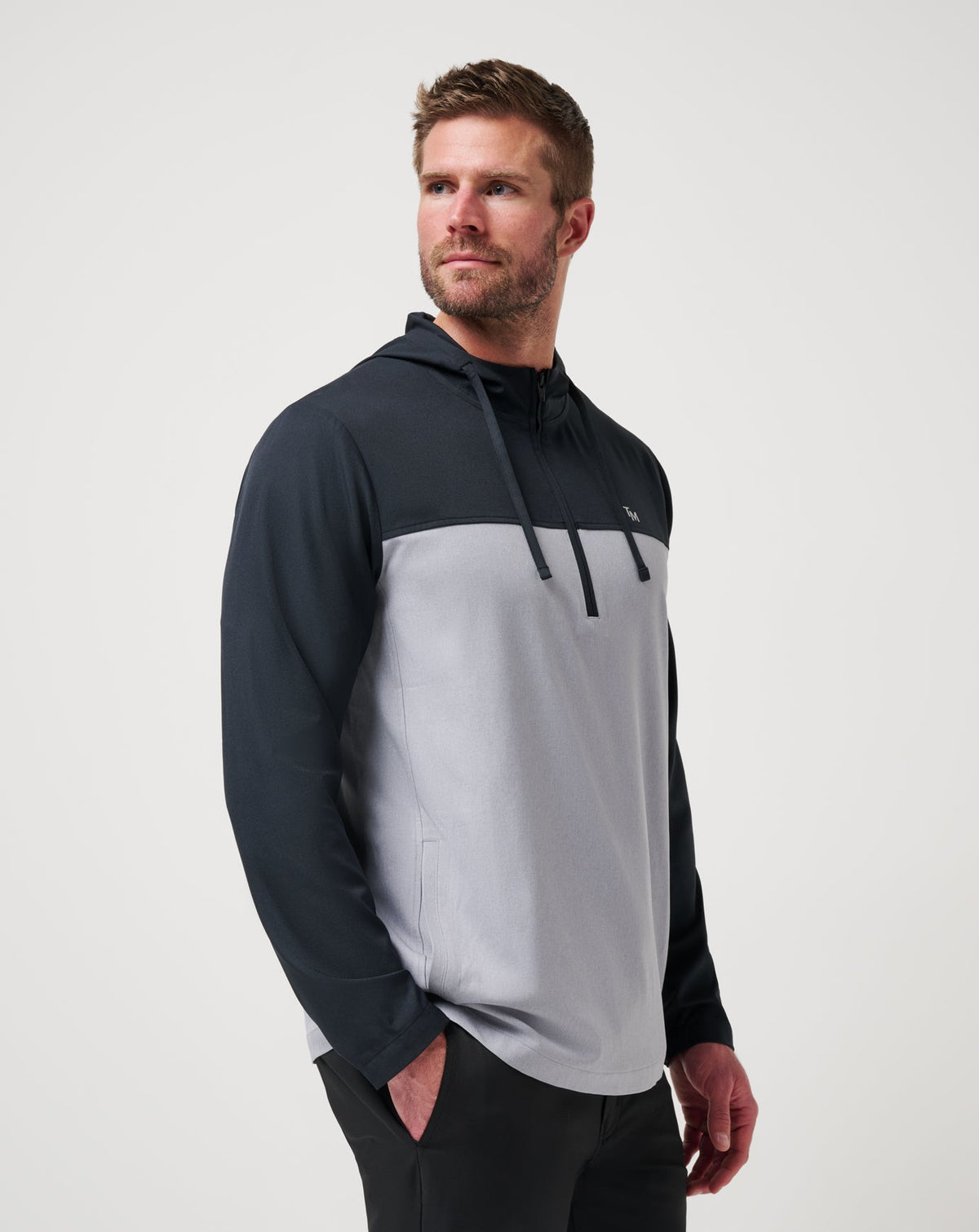 Coin Toss Quarter Zip Hoodie Heather Light Grey | Travis Mathew Value