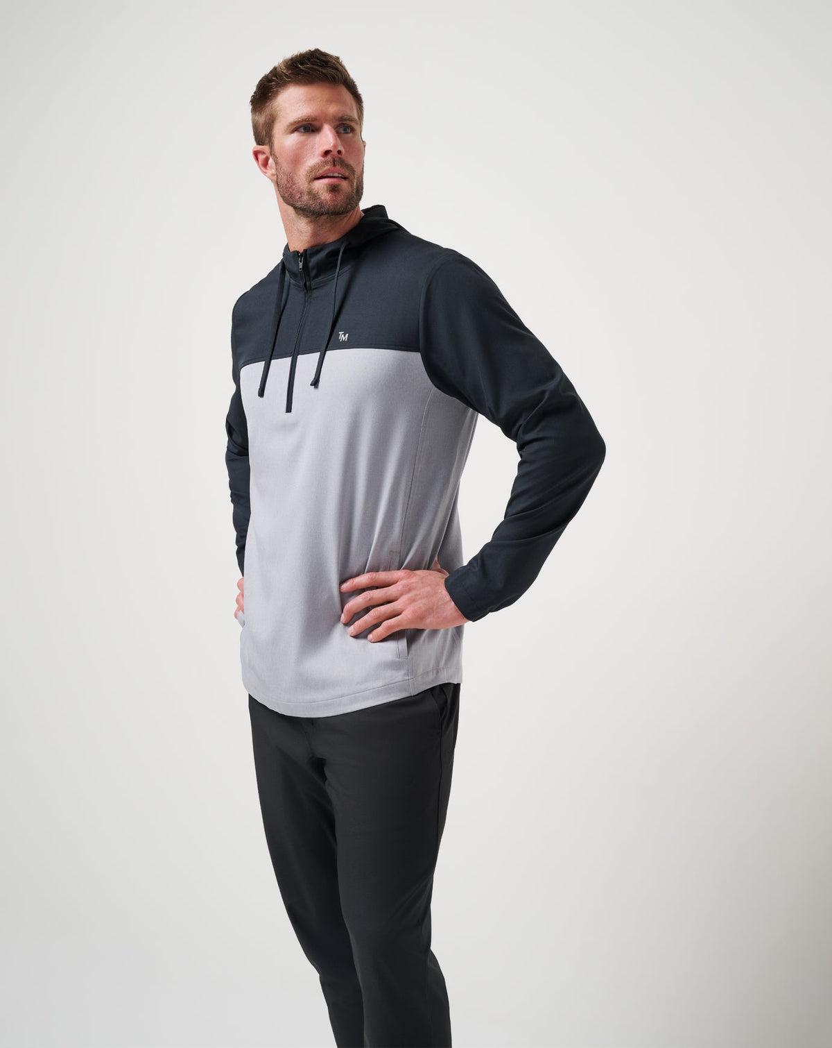Coin Toss Quarter Zip Hoodie Heather Light Grey | Travis Mathew Value