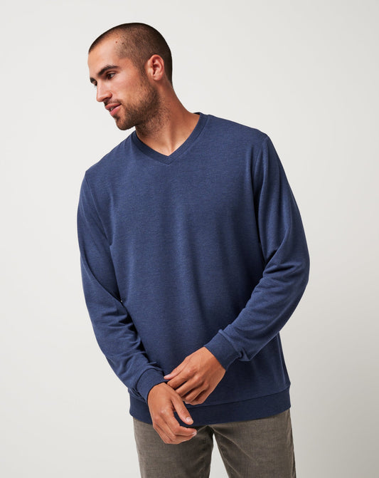 Amenities V-Neck Crew Heather Blue Nights | Travis Mathew Signature
