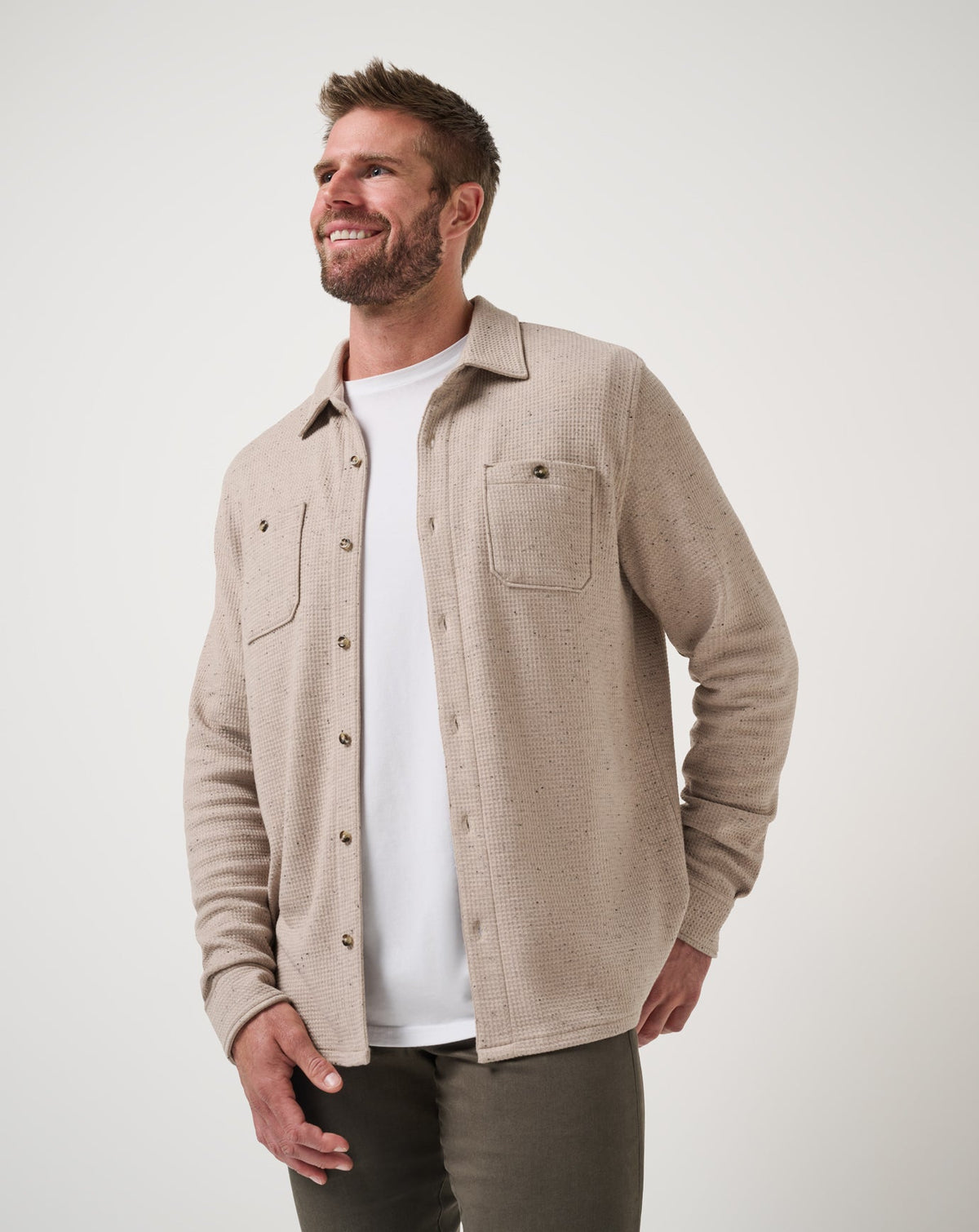 Cloud Waffle Shirt Jacket Oxford Tan | Travis Mathew Everyday