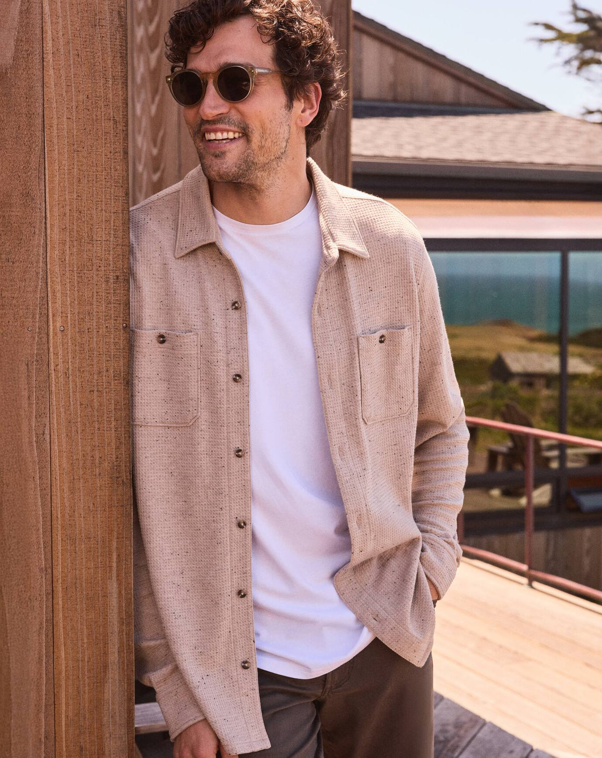 Cloud Waffle Shirt Jacket Oxford Tan | Travis Mathew Everyday