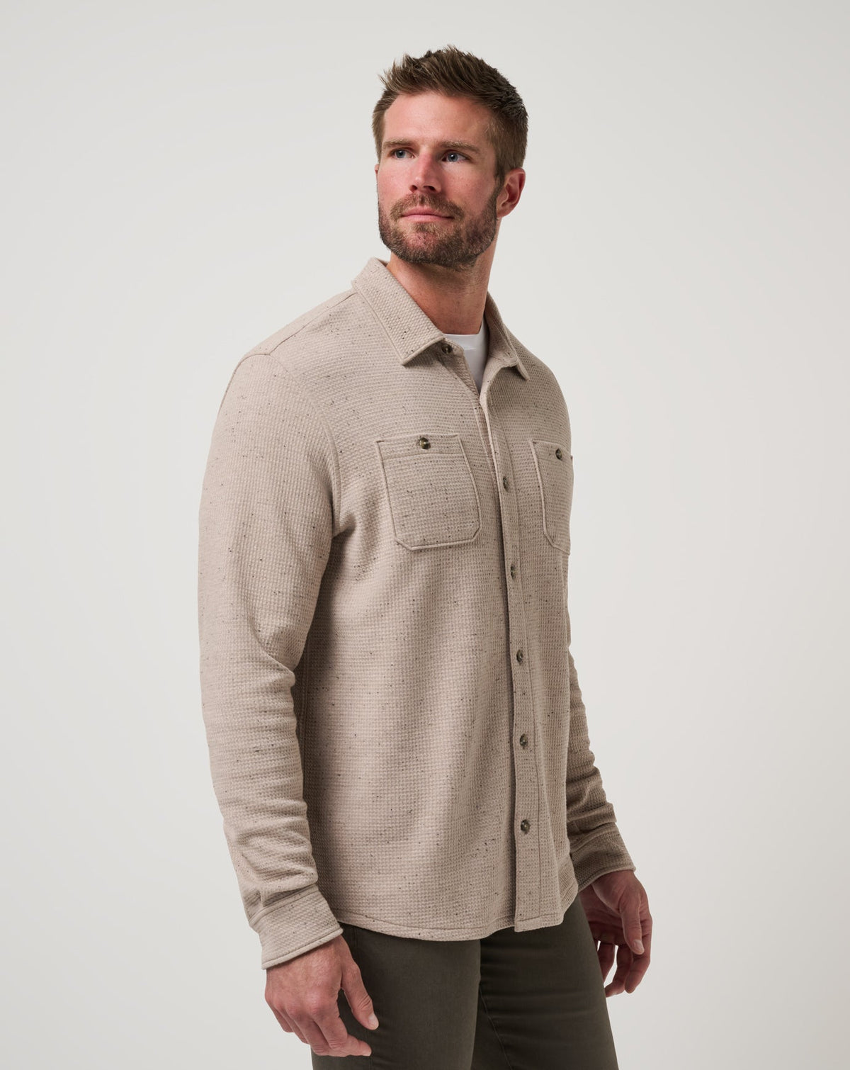 Cloud Waffle Shirt Jacket Oxford Tan | Travis Mathew Everyday