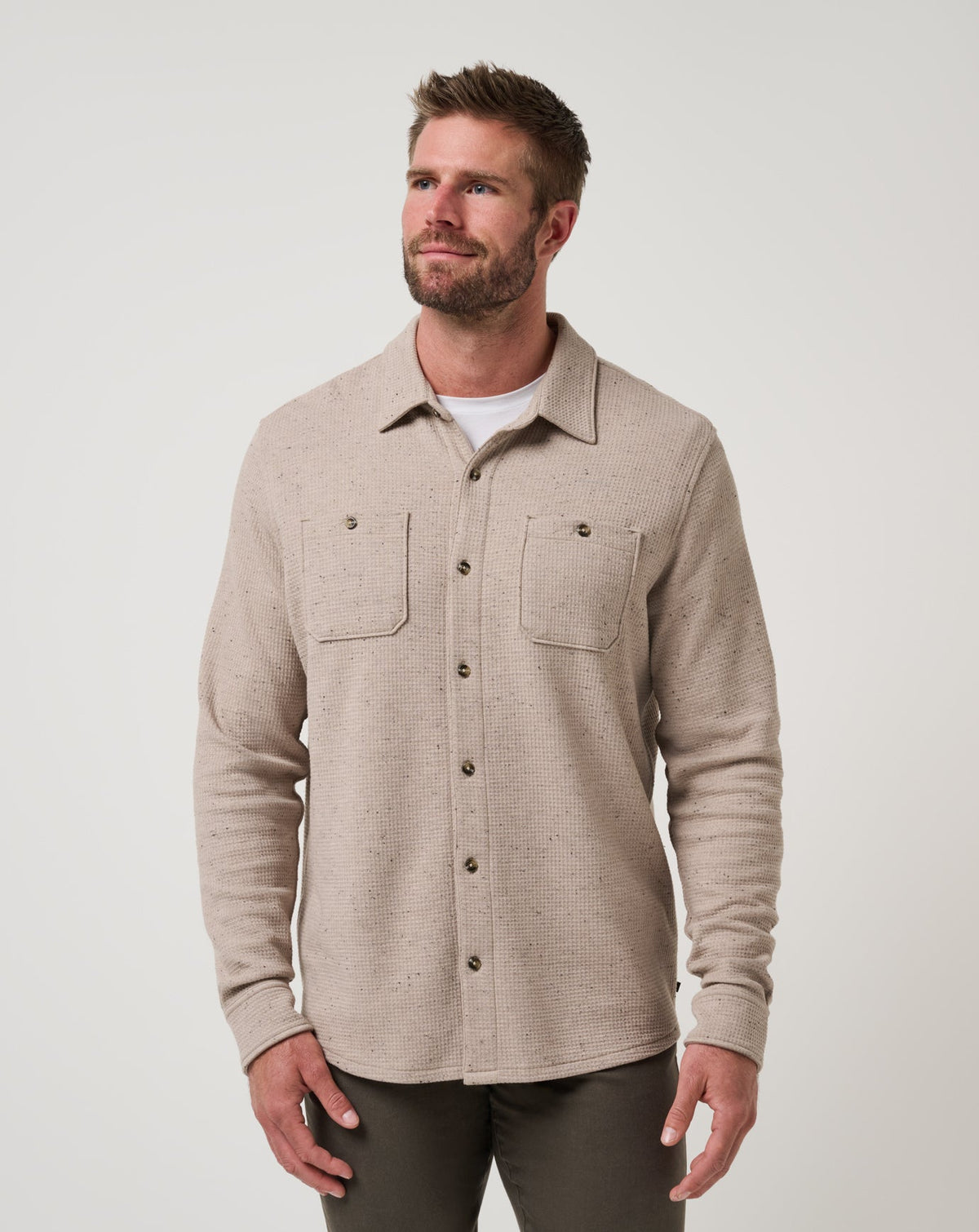 Cloud Waffle Shirt Jacket Oxford Tan | Travis Mathew Everyday