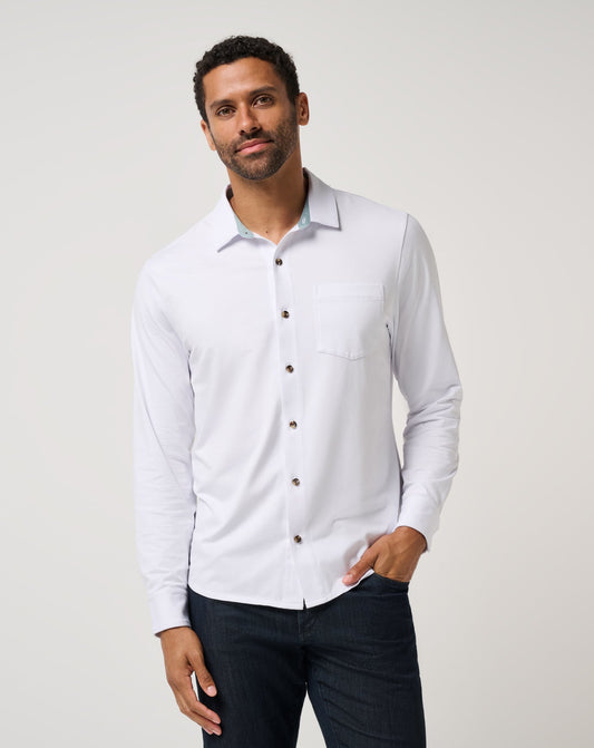 Comfortknit TM Social Club Button-Up White | Travis Mathew Top Pick