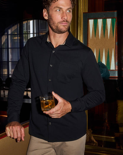 Comfortknit TM Social Club Button-Up Black | Travis Mathew Trusted