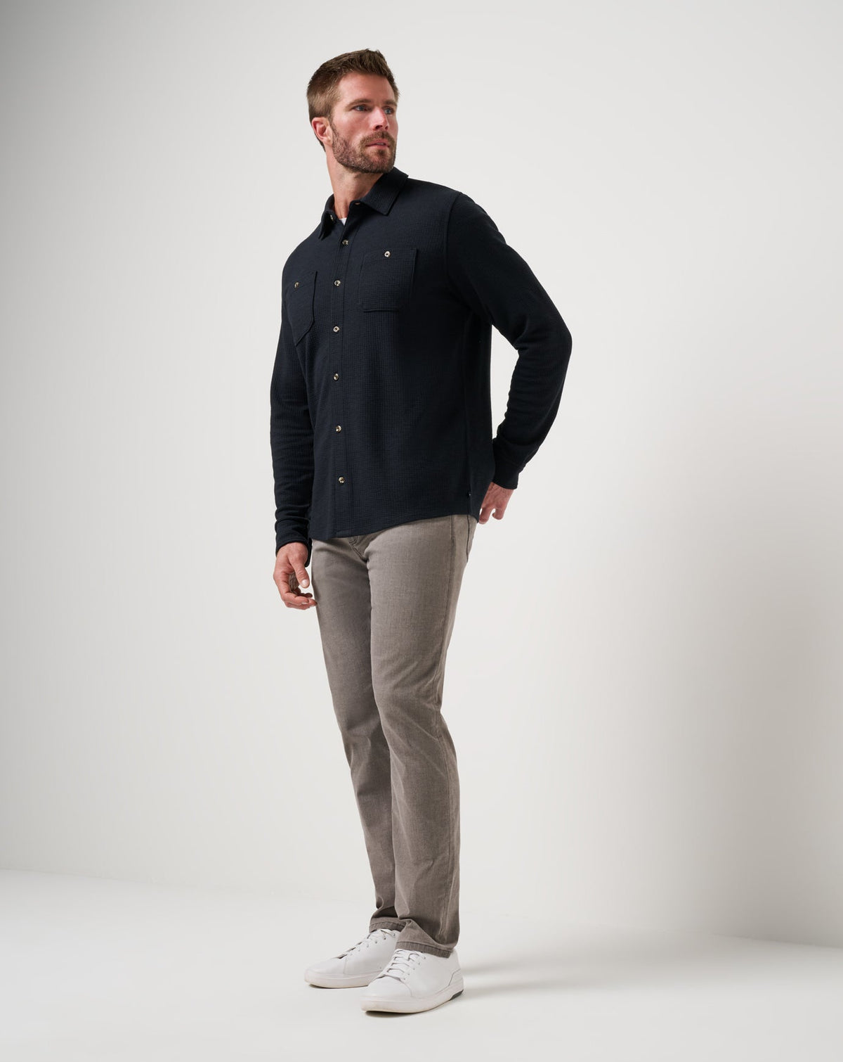Cloud Waffle Shirt Jacket Black | Travis Mathew Exclusive