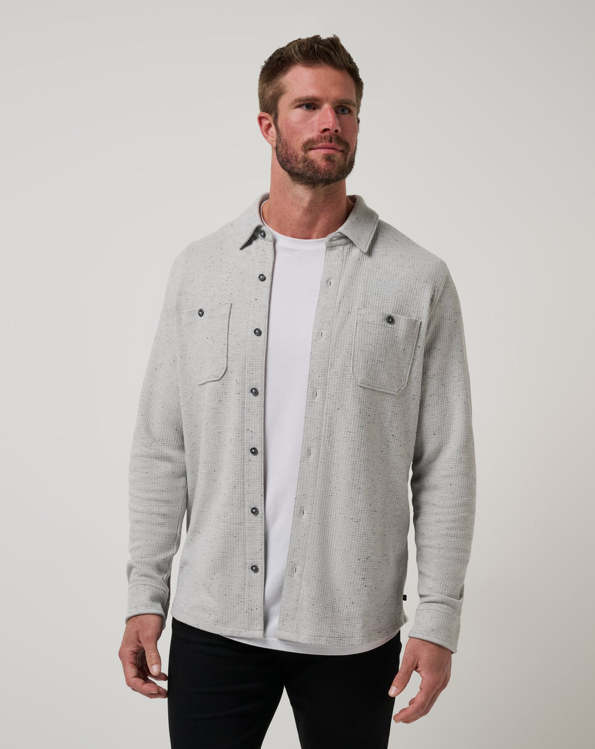 Cloud Waffle Shirt Jacket Heather Light Grey | Travis Mathew Premium