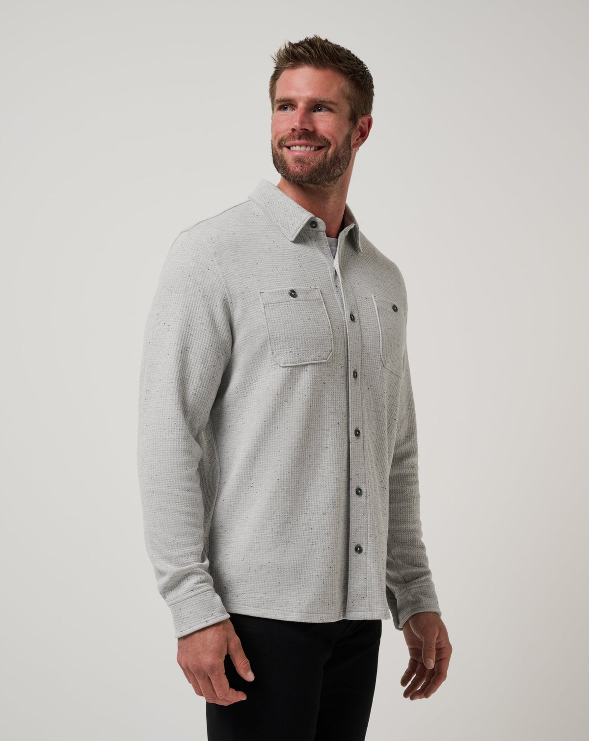 Cloud Waffle Shirt Jacket Heather Light Grey | Travis Mathew Premium