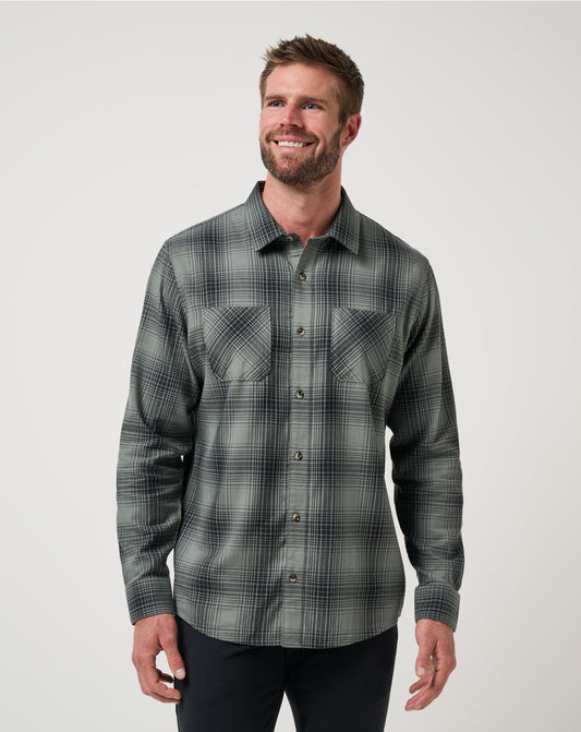 Cloud Flannel Plaid Button-Up Dark Olive | Travis Mathew Latest