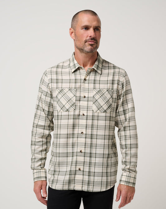 Cloud Flannel Plaid Button-Up Birch | Travis Mathew Value