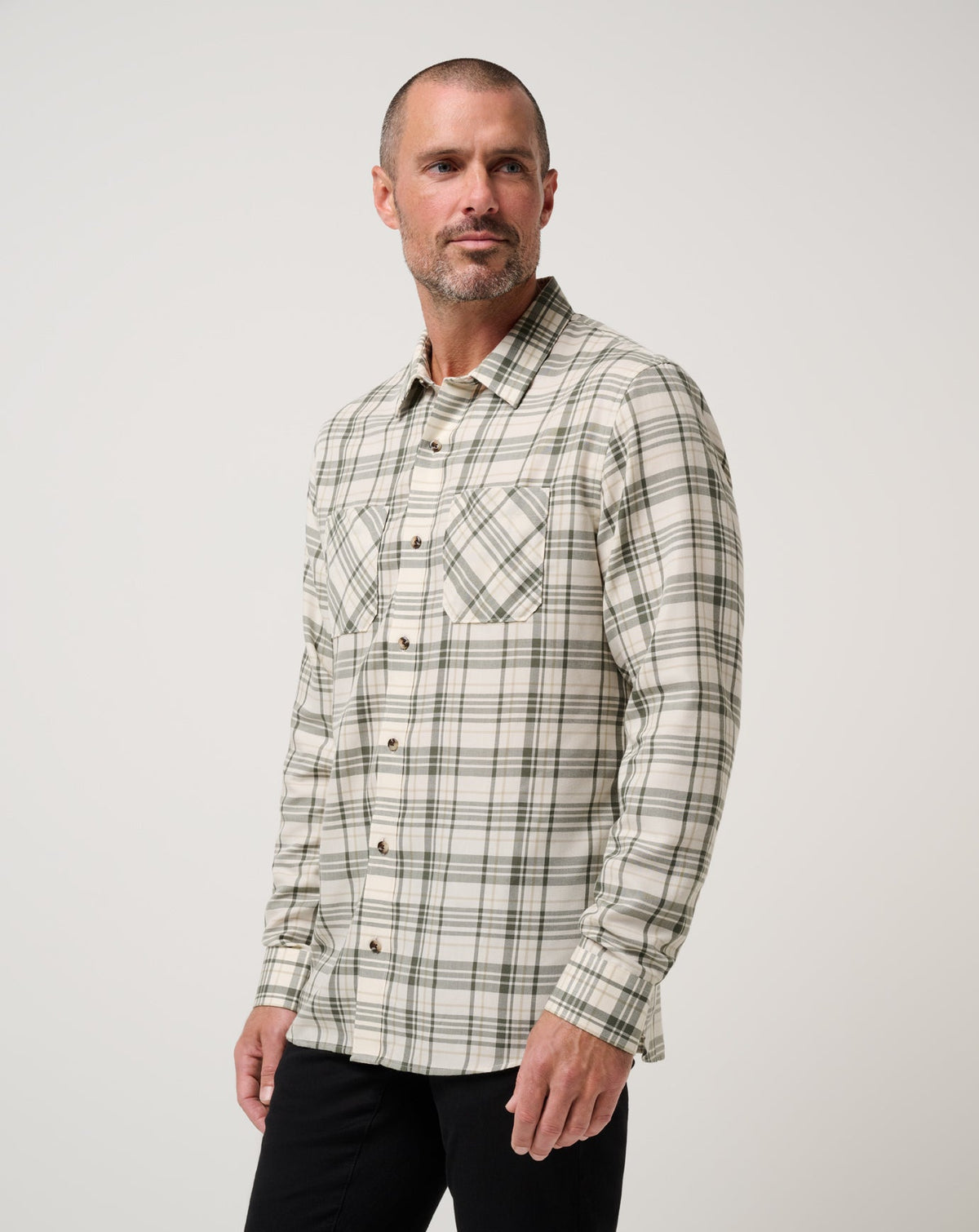Cloud Flannel Plaid Button-Up Birch | Travis Mathew Value