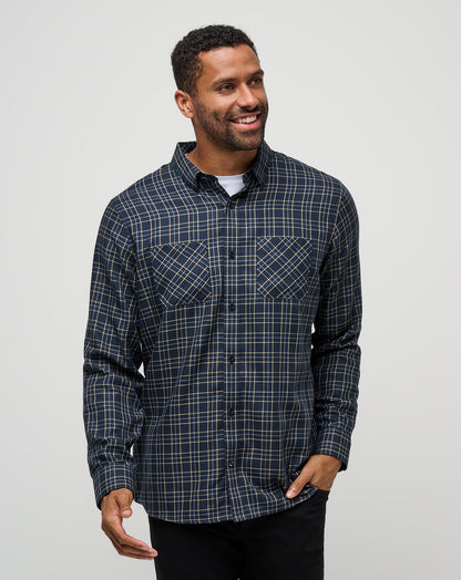 Cloud Flannel Plaid Button-Up Total Eclipse/Apricot | Travis Mathew Best Seller