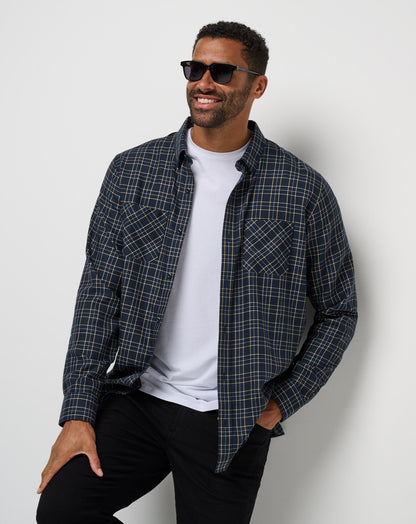 Cloud Flannel Plaid Button-Up Total Eclipse/Apricot | Travis Mathew Best Seller