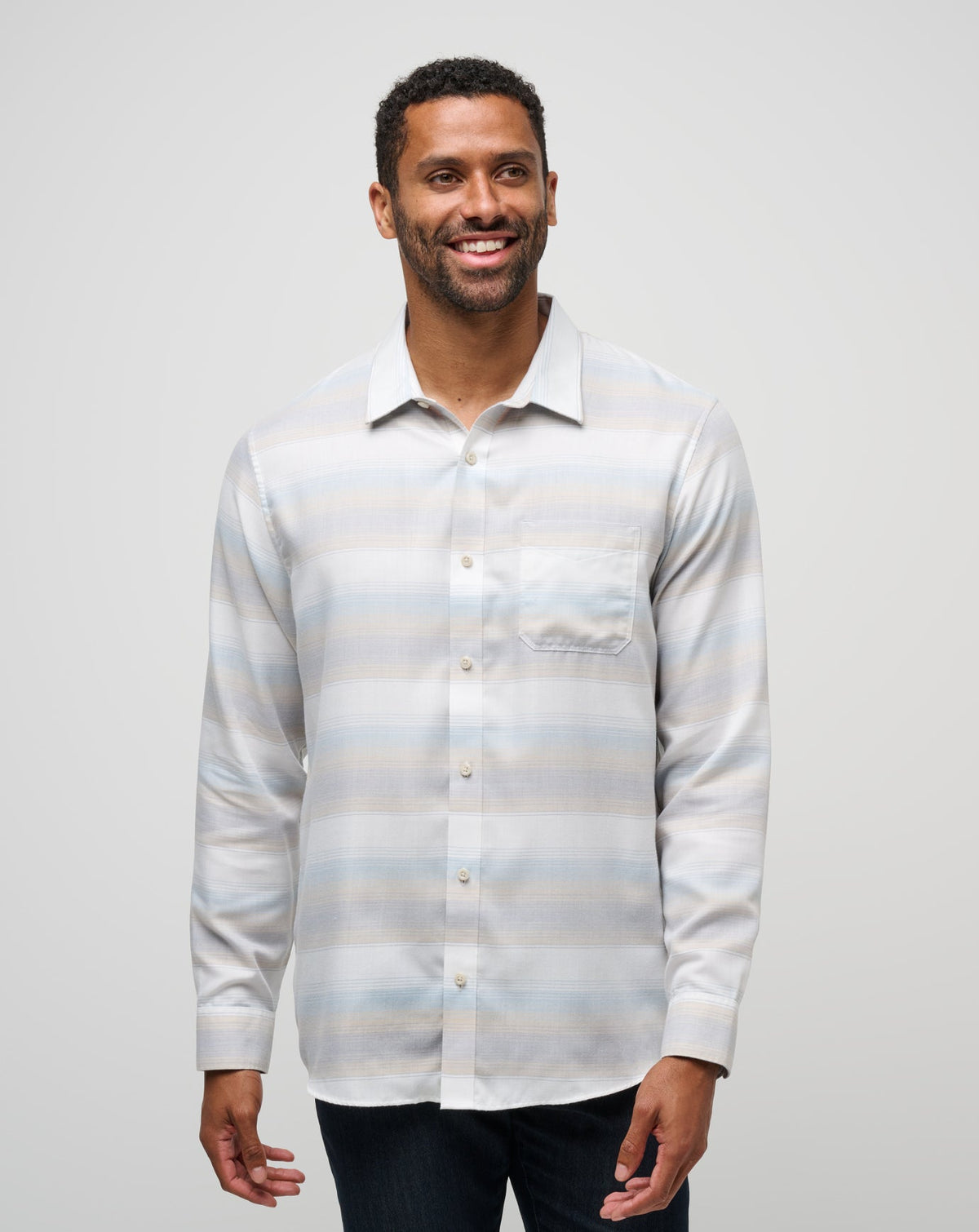 Cloud Flannel Stripe Button-Up Oxford Tan | Travis Mathew Classic