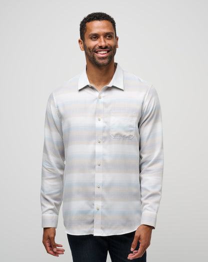 Cloud Flannel Stripe Button-Up Oxford Tan | Travis Mathew Classic