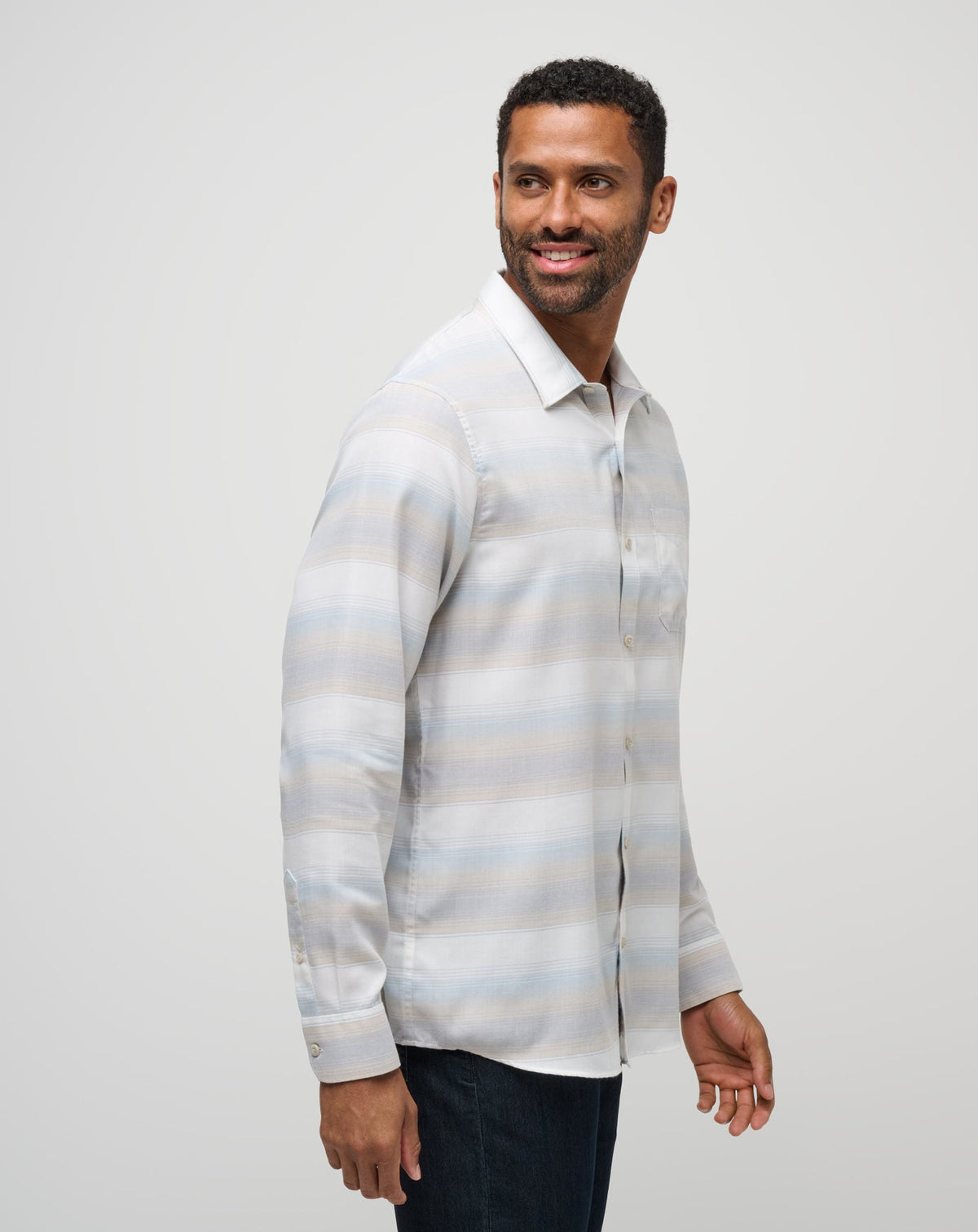 Cloud Flannel Stripe Button-Up Oxford Tan | Travis Mathew Classic