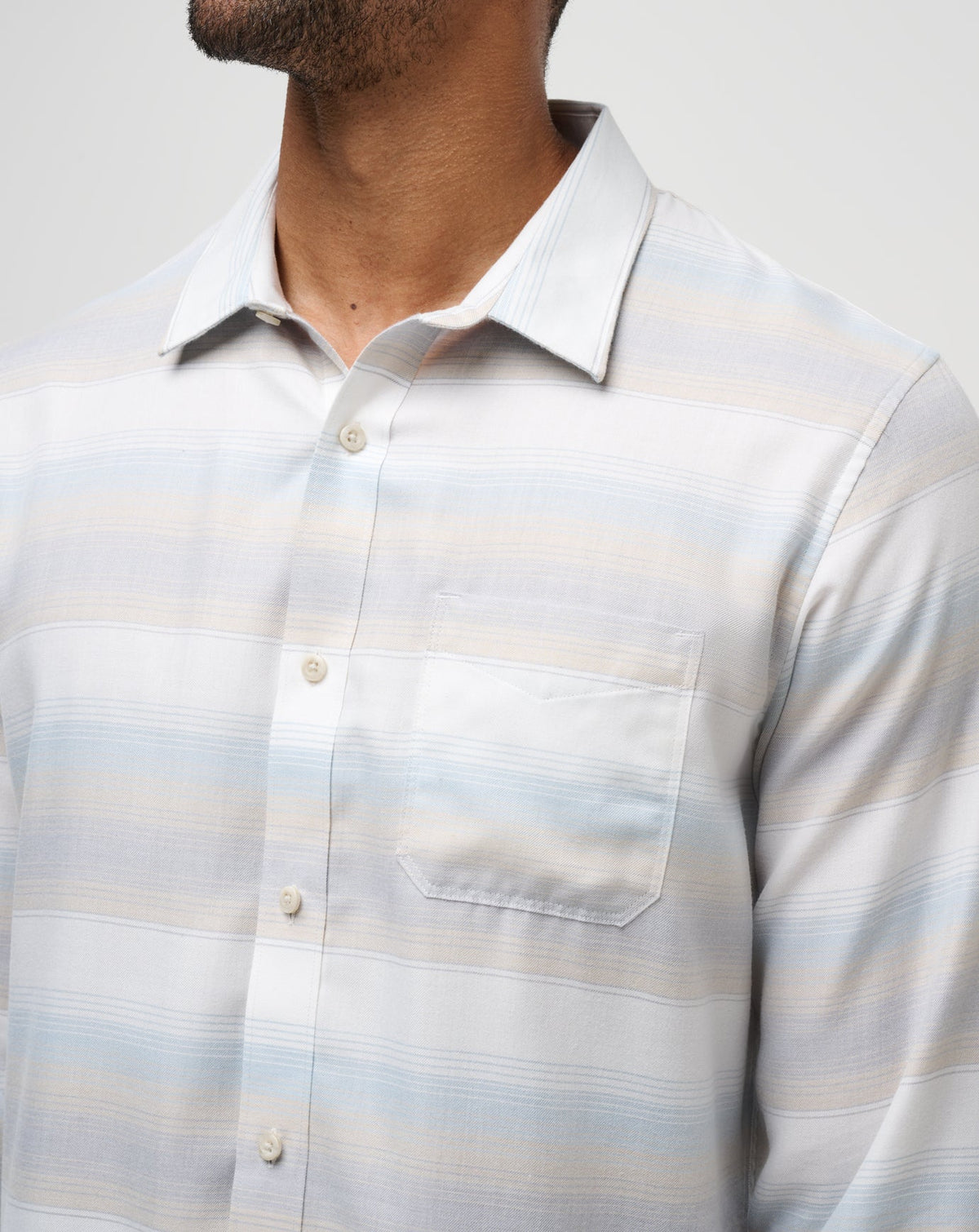 Cloud Flannel Stripe Button-Up Oxford Tan | Travis Mathew Classic