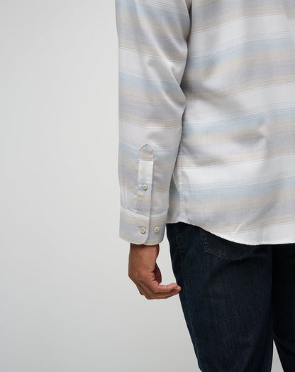 Cloud Flannel Stripe Button-Up Oxford Tan | Travis Mathew Classic