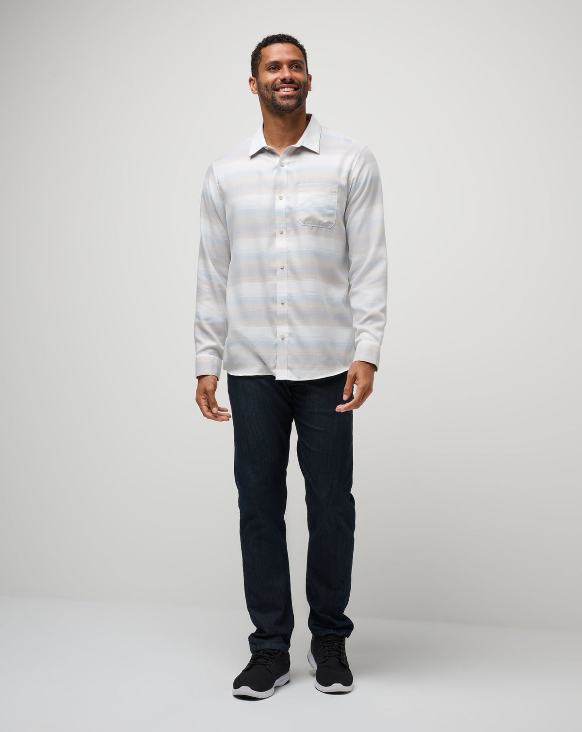 Cloud Flannel Stripe Button-Up Oxford Tan | Travis Mathew Classic