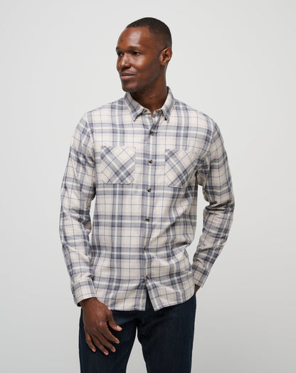 Cloud Flannel Plaid Button-Up Oxford Tan/Plum | Travis Mathew Classic