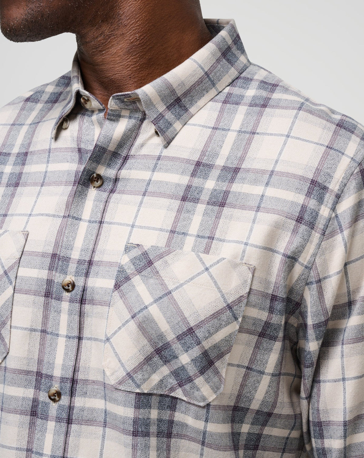 Cloud Flannel Plaid Button-Up Oxford Tan/Plum | Travis Mathew Classic