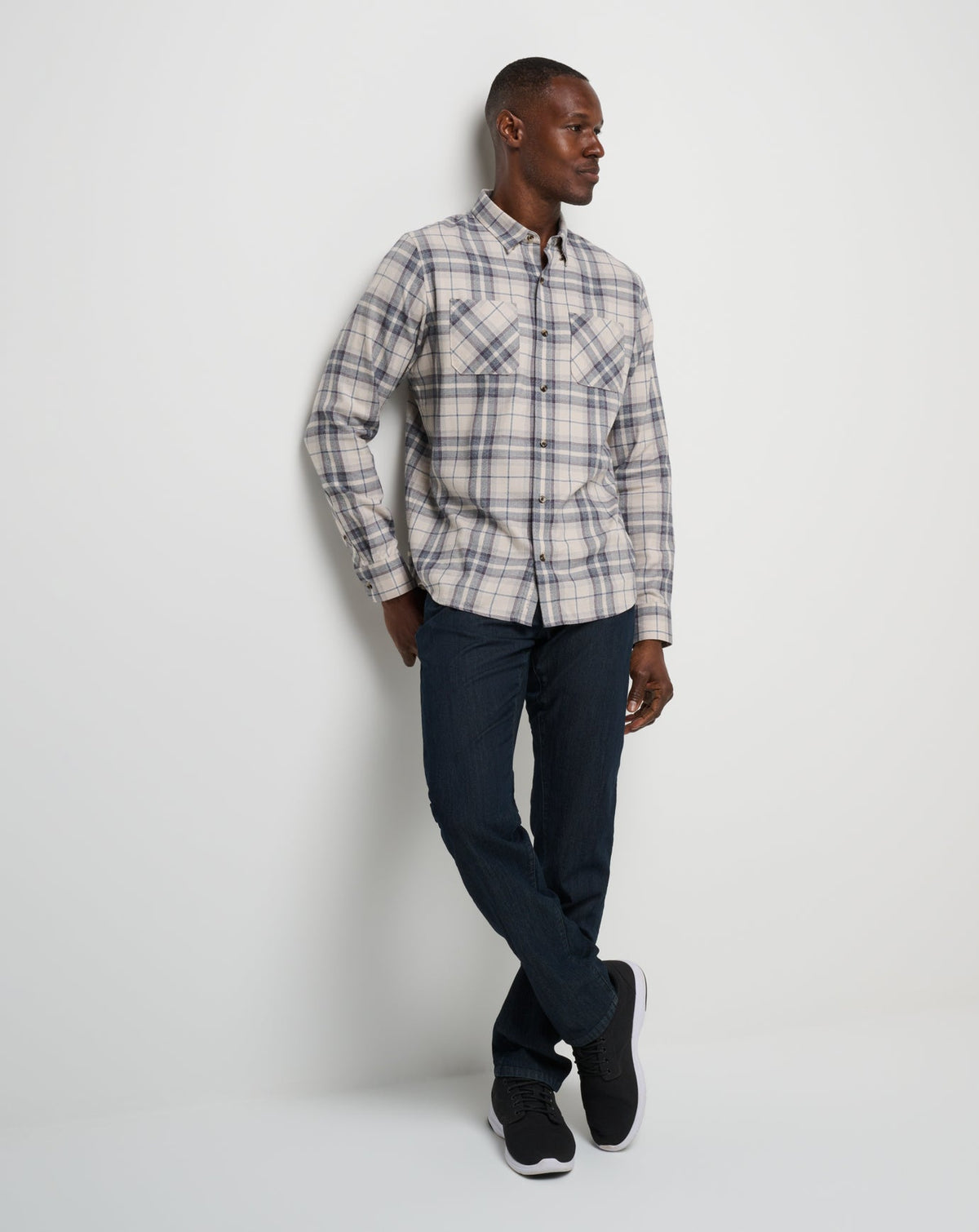 Cloud Flannel Plaid Button-Up Oxford Tan/Plum | Travis Mathew Classic