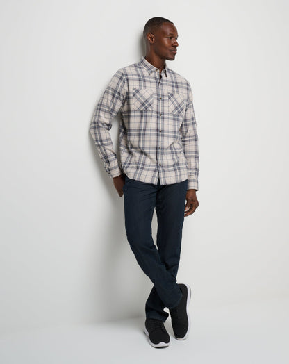 Cloud Flannel Plaid Button-Up Oxford Tan/Plum | Travis Mathew Classic