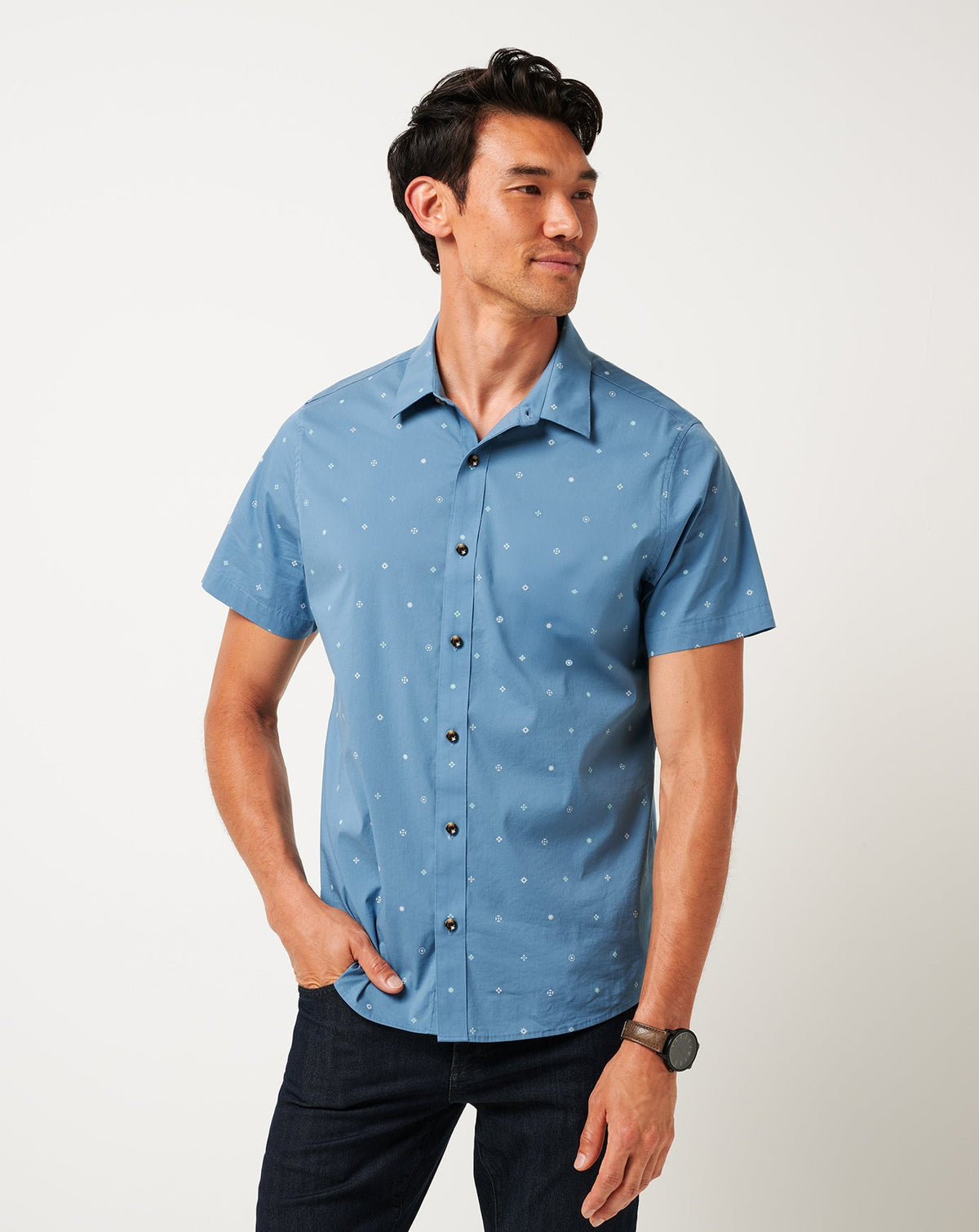 Per Aspera Button-Up Captains Blue | Travis Mathew Great Value
