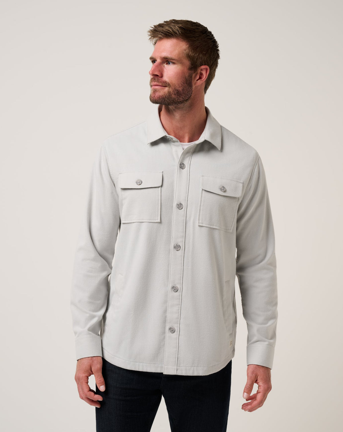 Wanna Bet Shirt Jacket Heather Light Grey | Travis Mathew Top Pick