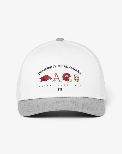 Arkansas Defensive Line Snapback Hat White | Travis Mathew Value