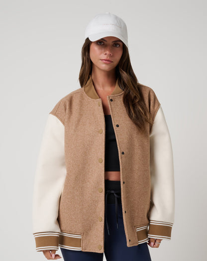 Clubside Varsity Bomber Heather Chestnut Multi | Travis Mathew Discount