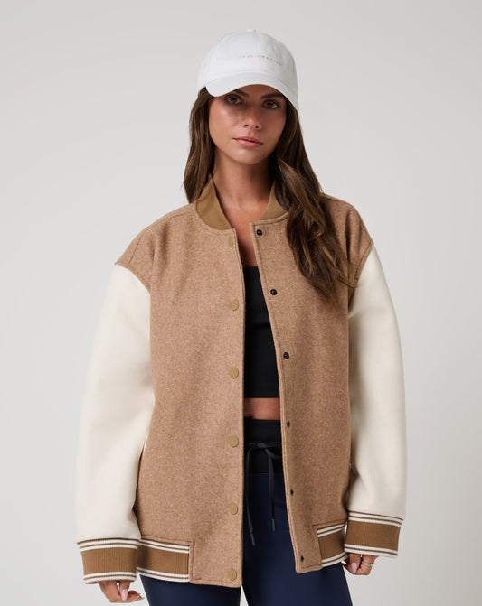 Clubside Varsity Bomber Heather Chestnut Multi | Travis Mathew Discount