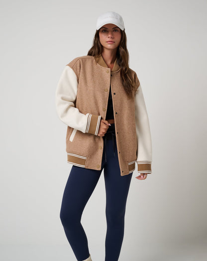 Clubside Varsity Bomber Heather Chestnut Multi | Travis Mathew Discount